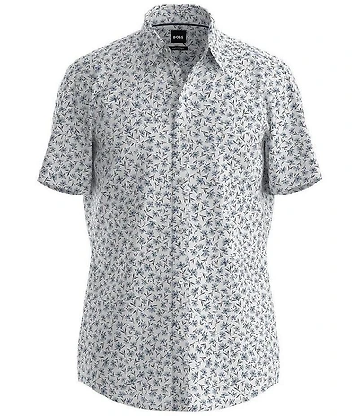 Hugo Boss BOSS Big & Tall Linen Roan Floral Print Stretch Short Sleeve Woven Shirt