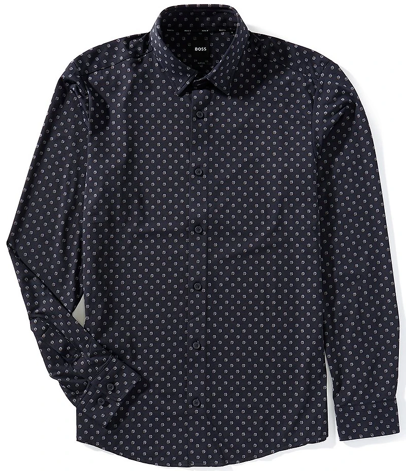 Hugo Boss BOSS Slim Fit Performance Stretch Roan Mini Print Long Sleeve Woven Shirt