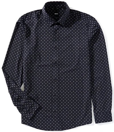 Hugo Boss BOSS Slim Fit Performance Stretch Roan Mini Print Long Sleeve Woven Shirt