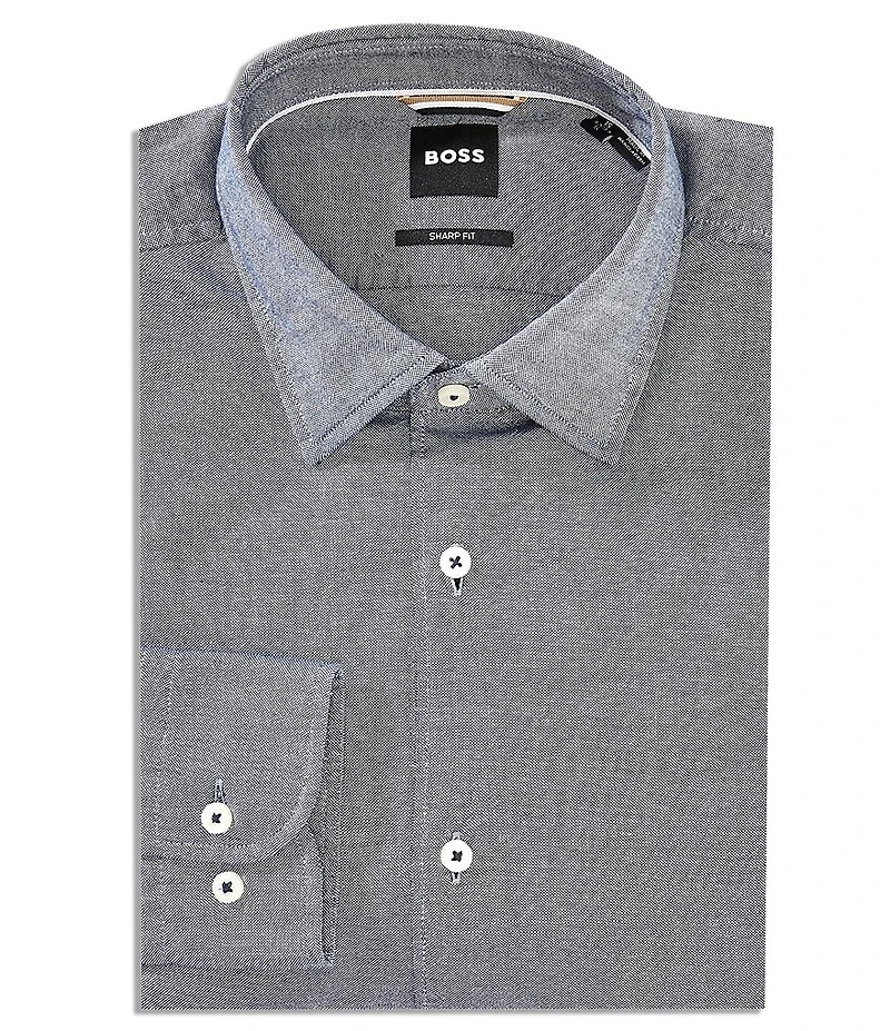 Hugo Boss Slim Fit Point Collar Heathered Navy Dress Shirt