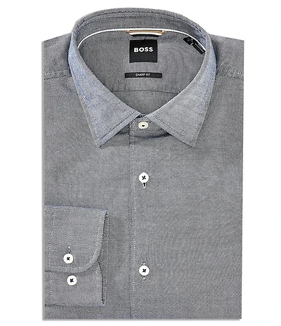 Hugo Boss Slim Fit Point Collar Heathered Navy Dress Shirt