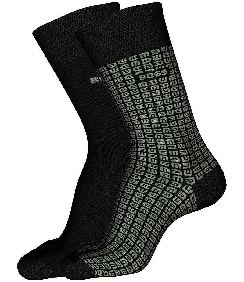 Hugo Boss Mini-Pattern Crew Dress Socks 2-Pack