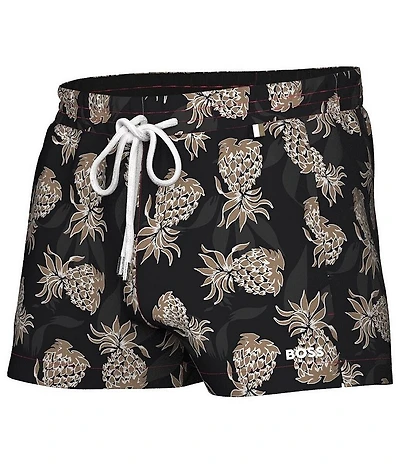 Hugo Boss Pineapple Printed 3.5#double; Inseam Swim Trunks