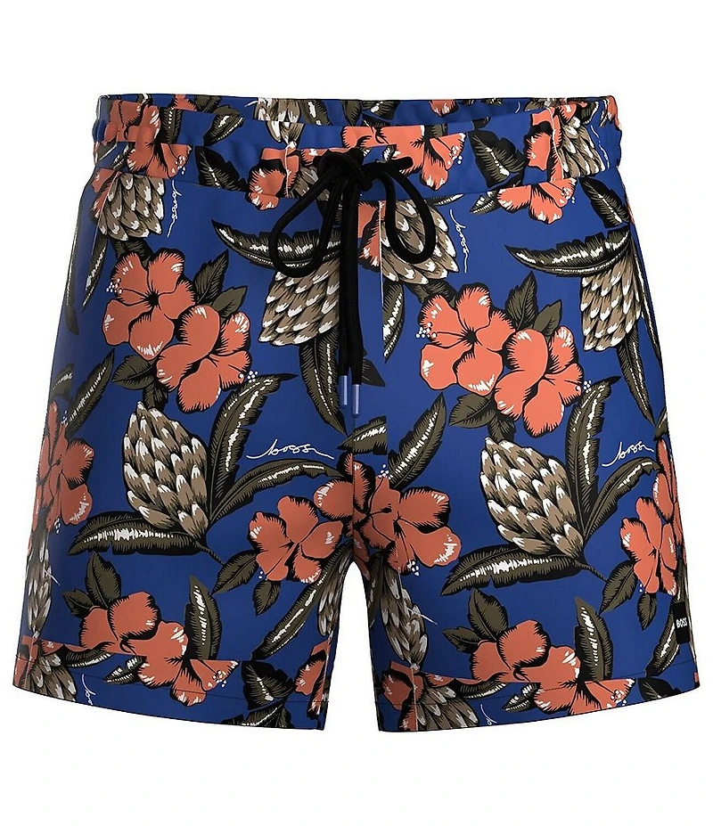 Hugo Boss Piranha Floral Printed 5.3#double; Inseam Swim Trunks