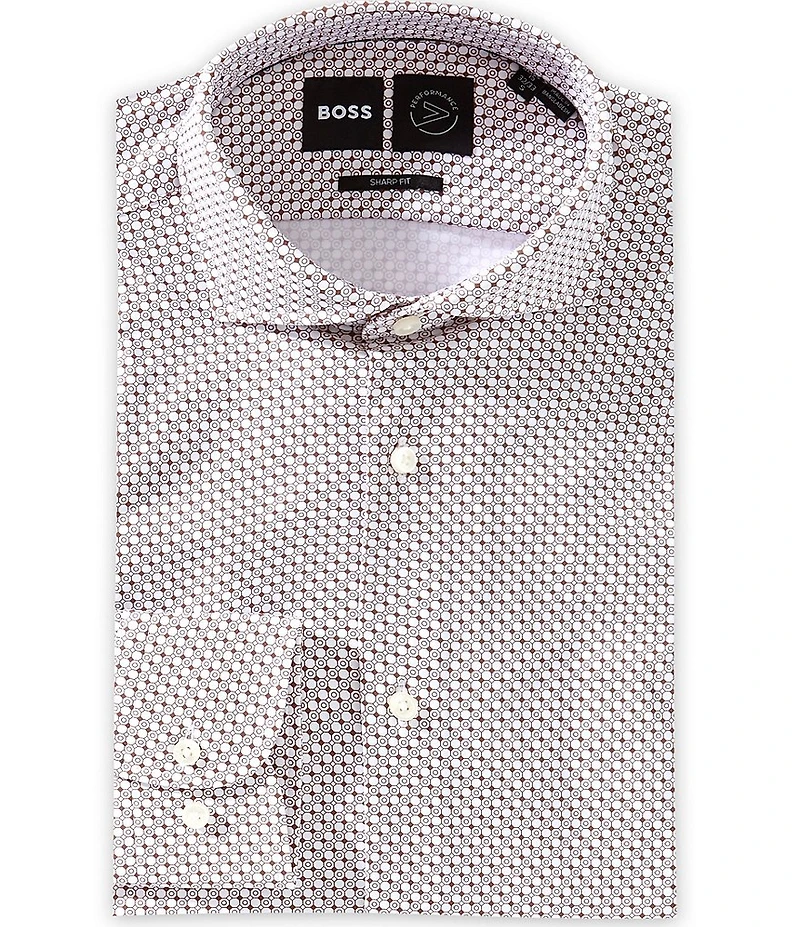 Hugo Boss Sharp Fit Non-Iron Performance Stretch Spread Collar Geometric Printed Dress Shirt