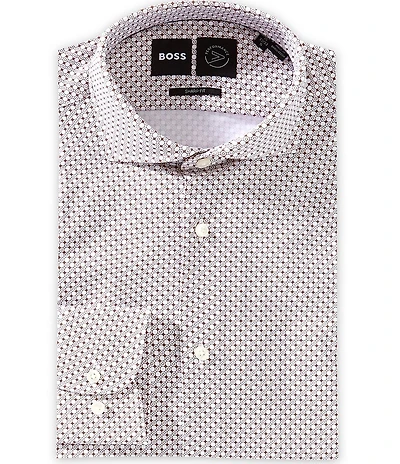 Hugo Boss Sharp Fit Non-Iron Performance Stretch Spread Collar Geometric Printed Dress Shirt