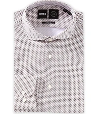 Hugo Boss Sharp Fit Non-Iron Performance Stretch Spread Collar Geometric Printed Dress Shirt