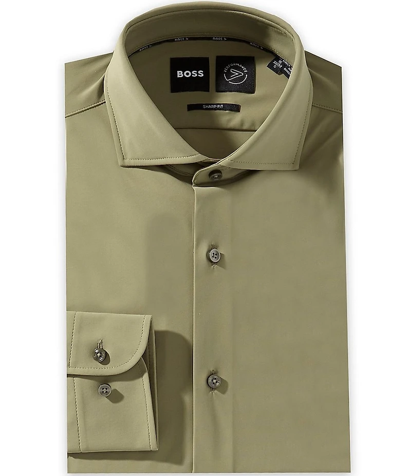 Hugo Boss Sharp Fit Easy Iron Performance Spread Collar Solid Dress Shirt