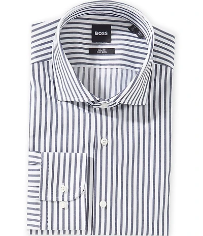 Hugo Boss Slim Fit Easy Iron Spread Collar Vertical Striped Dress Shirt