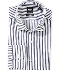 Hugo Boss Slim Fit Easy Iron Spread Collar Vertical Striped Dress Shirt