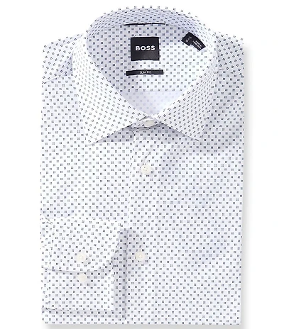 Hugo Boss Slim Fit Performance Spread Collar Allover Printed Dress Shirt