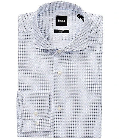 Hugo Boss Slim Fit Performance Spread Collar Geometric Print Dress Shirt