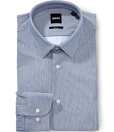 Hugo Boss Slim Fit Performance Spread Collar Square Geometric Print Dress Shirt