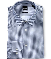 Hugo Boss Slim Fit Performance Spread Collar Square Geometric Print Dress Shirt