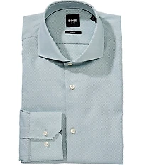 Hugo Boss Slim Fit Spread Collar Geometric Pattern Dress Shirt