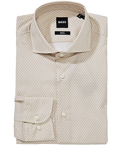 Hugo Boss Slim Fit Spread Collar Geometric Pattern Dress Shirt
