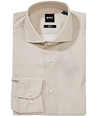 Hugo Boss Slim Fit Spread Collar Geometric Pattern Dress Shirt