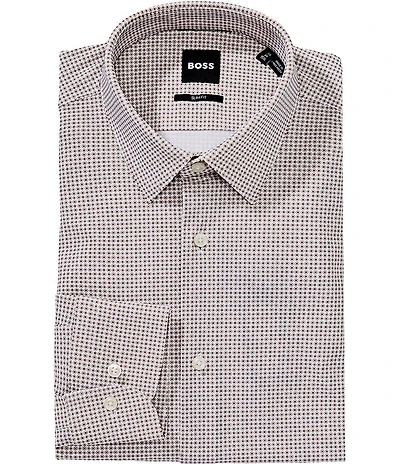 Hugo Boss Slim Fit Spread Collar Printed Dress Shirt
