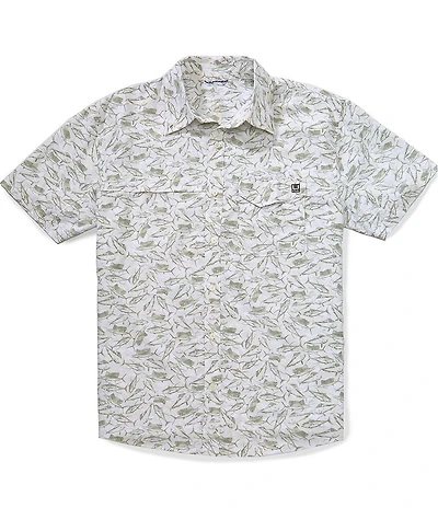 Huk Tide Point KC Fish Printed Short Sleeve Button Down Shirt