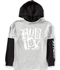 Hurley Big Boys Long Sleeve Graphic Logo Pullover Hooded Twofer T-Shirt
