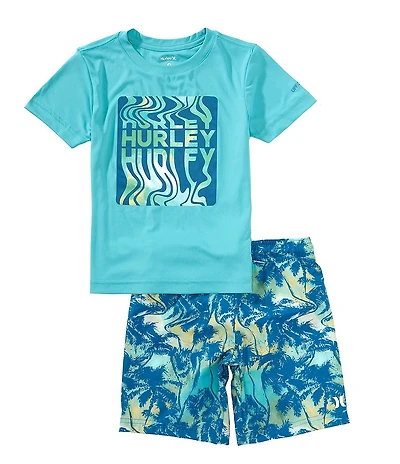 Hurley Little Boys Short Sleeve Palm Beach Graphic Swim T-Shirt & Swim Trunks 2-Piece Set