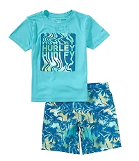 Hurley Little Boys Short Sleeve Palm Beach Graphic Swim T-Shirt & Swim Trunks 2-Piece Set