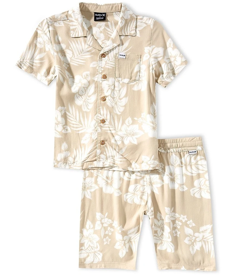 Hurley Little Boys Short-Sleeve Printed Woven Camp Shirt & Matching Shorts Set