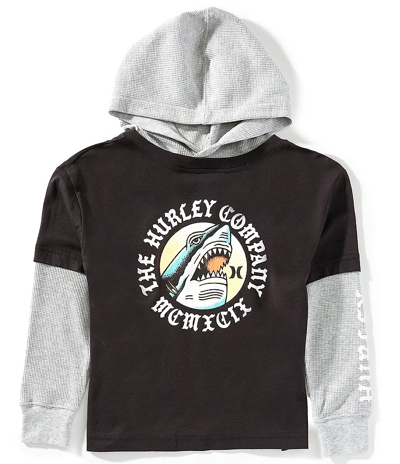 Hurley Little Boys Long Sleeve Graphic Hooded Twofer T-Shirt