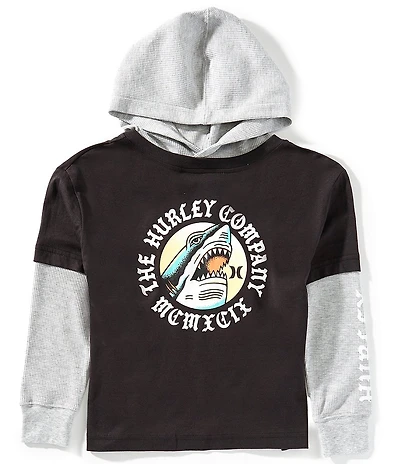 Hurley Little Boys Long Sleeve Graphic Hooded Twofer T-Shirt