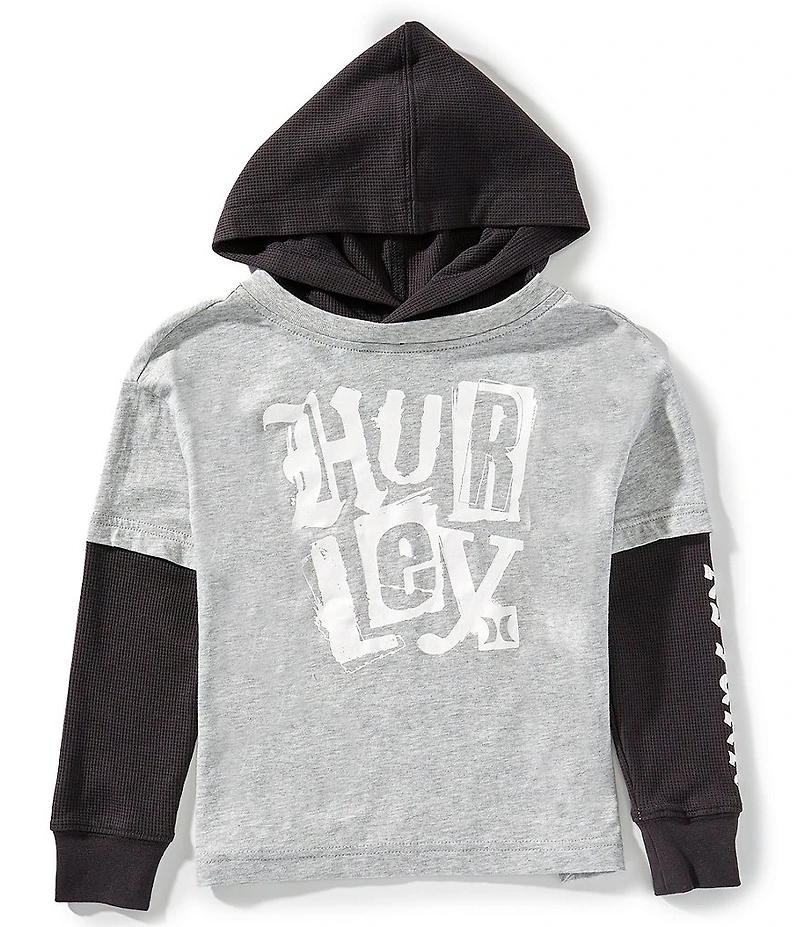 Hurley Little Boys Long Sleeve Logo Graphic Hooded Twofer T-Shirt