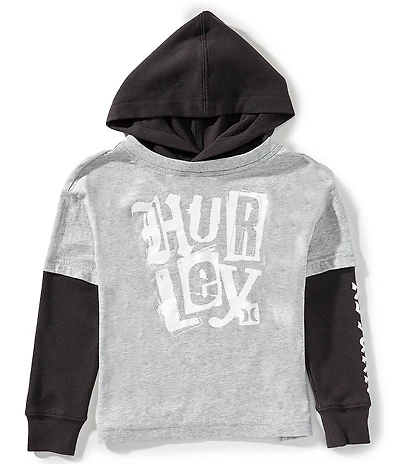 Hurley Little Boys Long Sleeve Logo Graphic Hooded Twofer T-Shirt