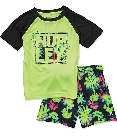 Hurley Little Boys Short Sleeves Pop Color Palm T-Shirt & Shorts 2-Piece Swim Set