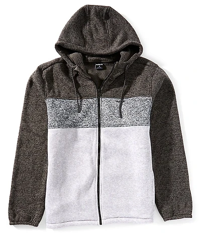 Hurley Saddleback Long Sleeve Color Blocked Faux Sherpa Sweater Knit Hooded Jacket