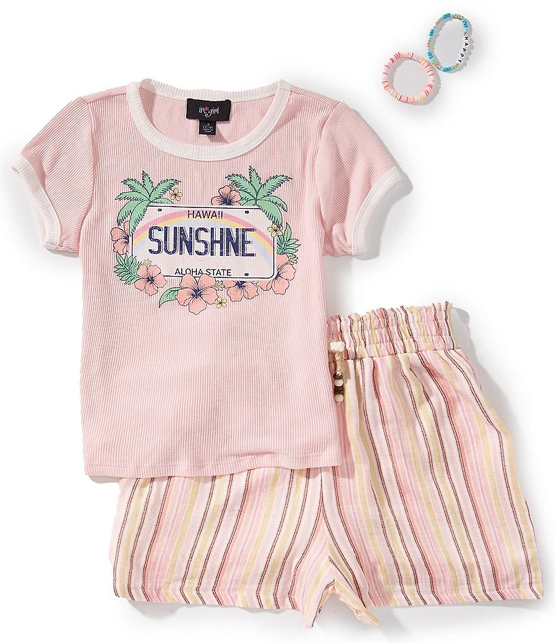 I.N. Girl Big Girls Short-Sleeve Hawaii Aloha State T-Shirt & Striped Shorts Set
