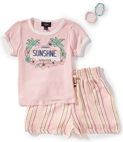 I.N. Girl Big Girls Short-Sleeve Hawaii Aloha State T-Shirt & Striped Shorts Set