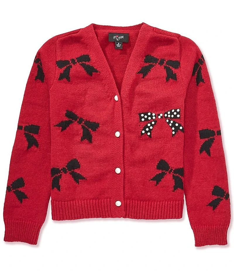 I.N. Girl Big Girls Long-Sleeve Bow-Printed Cardigan