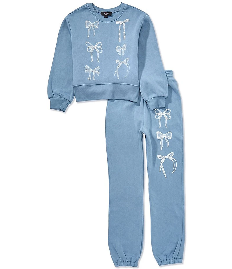 I.N. Girl Big Girls Long-Sleeve Bow-Printed High-Low-Hem Sweatshirt & Jogger Pants Set