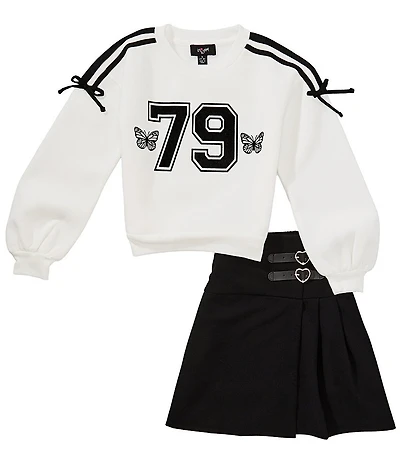 I.N. Girl Big Girls Long Sleeve Bow Sweatshirt & Trim Skirt 2-Piece Set
