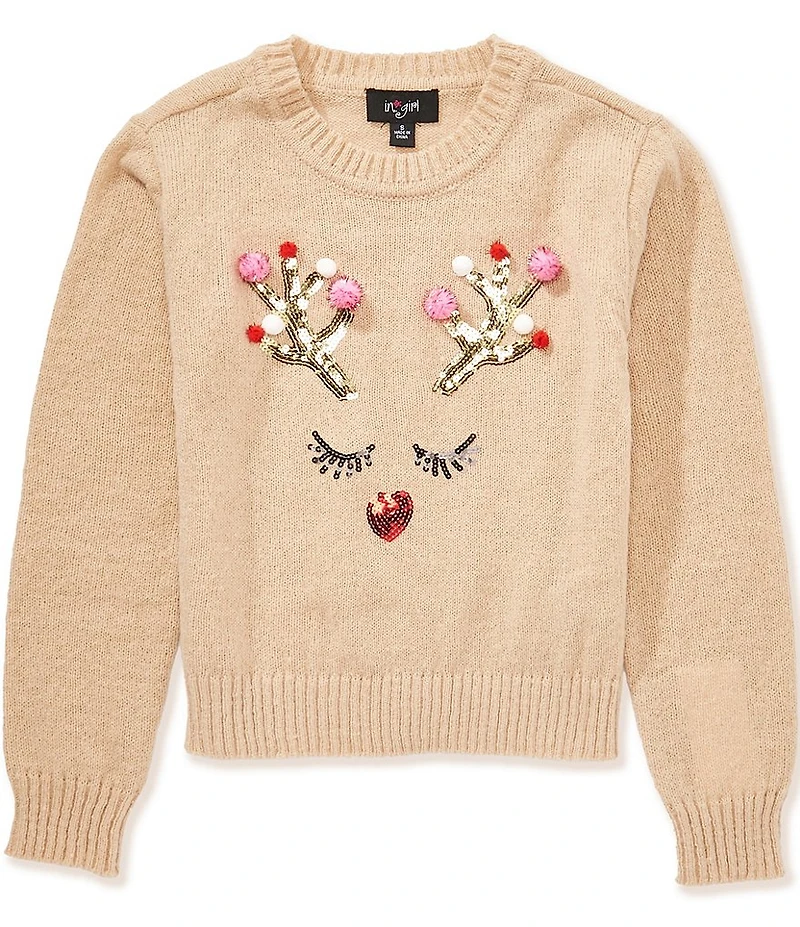 I.N. Girl Big Girls Long-Sleeve Christmas Reindeer-Face Sweater