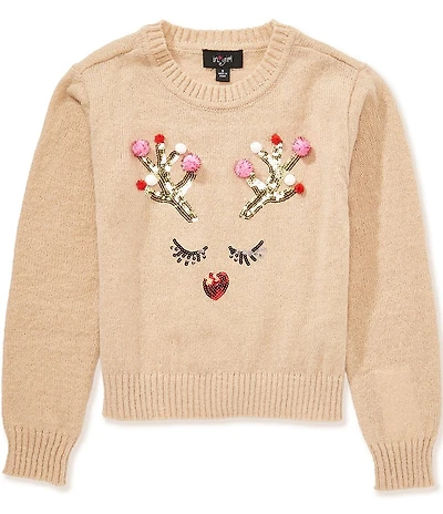 I.N. Girl Big Girls Long-Sleeve Christmas Reindeer-Face Sweater