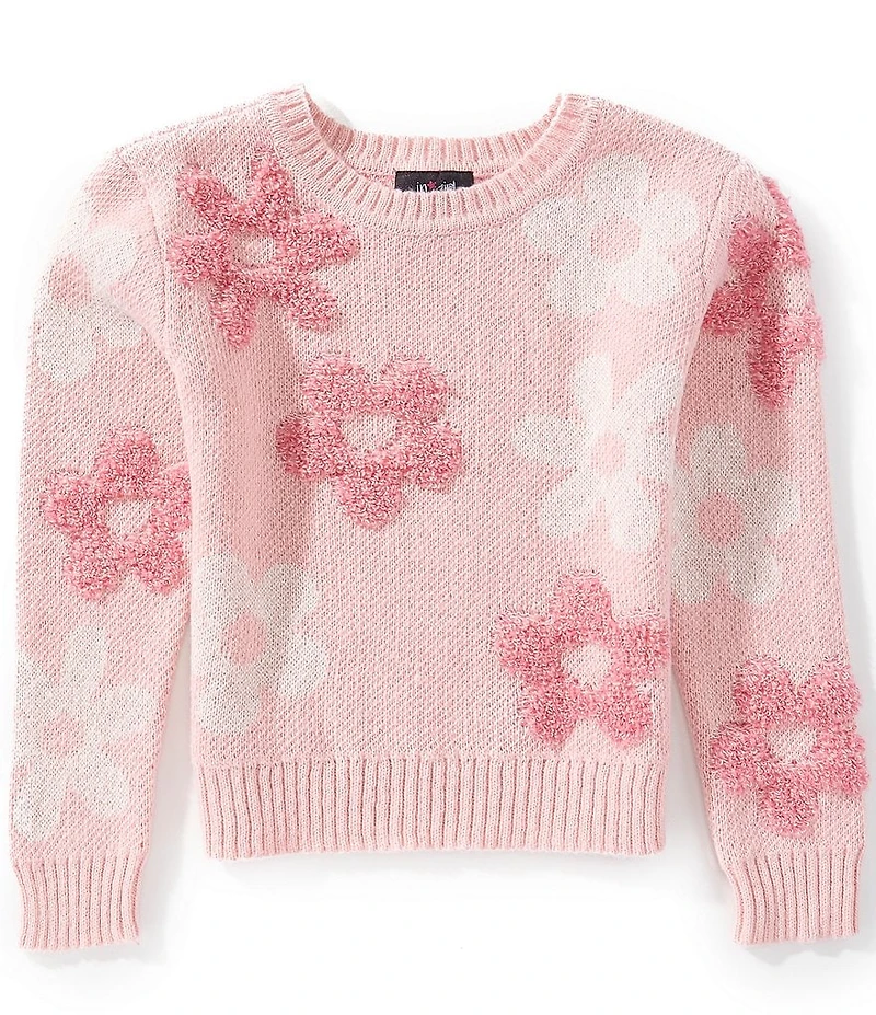 I.N. Girl Big Girls Long Sleeve Flower Applique Sweater