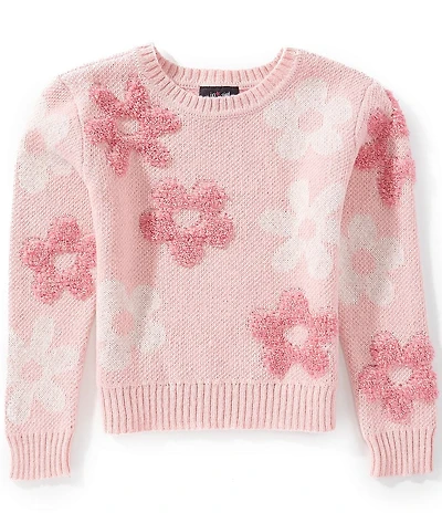 I.N. Girl Big Girls Long Sleeve Flower Applique Sweater