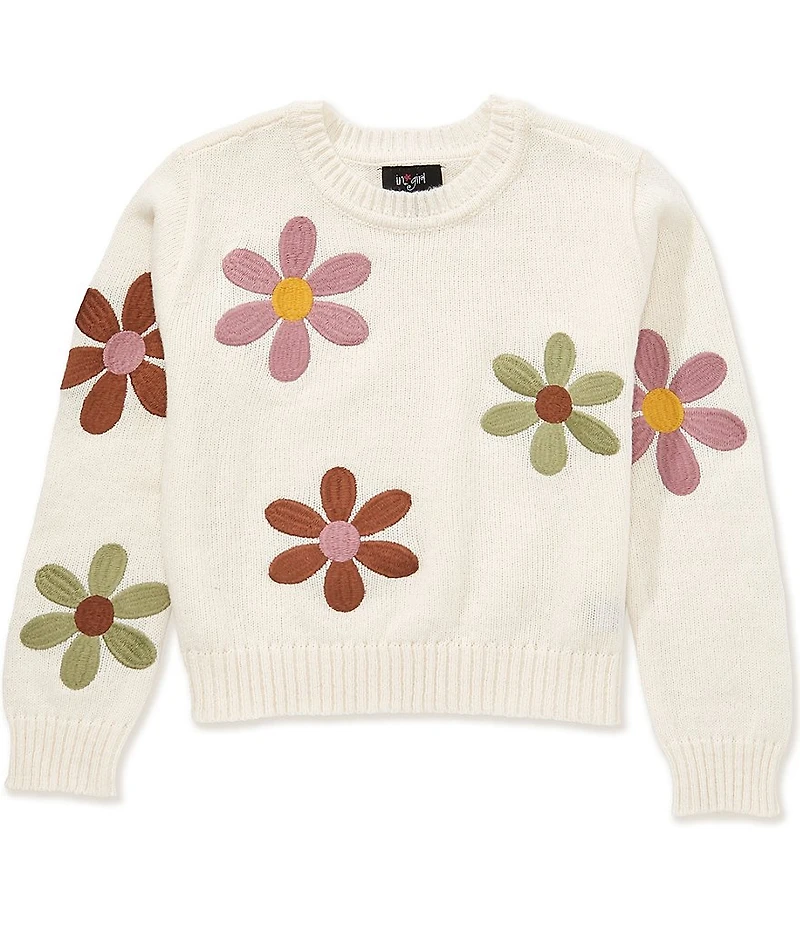 I.N. Girl Big Girls Long-Sleeve Flower-Printed Sweater
