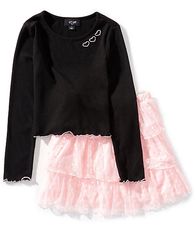 I.N. Girl Big Girls Long-Sleeve Heart-Shaped-Cutout Rib-Knit T-Shirt & Coordinating Three-Tier Skirt