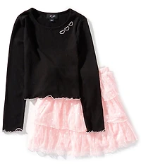I.N. Girl Big Girls Long-Sleeve Heart-Shaped-Cutout Rib-Knit T-Shirt & Coordinating Three-Tier Skirt