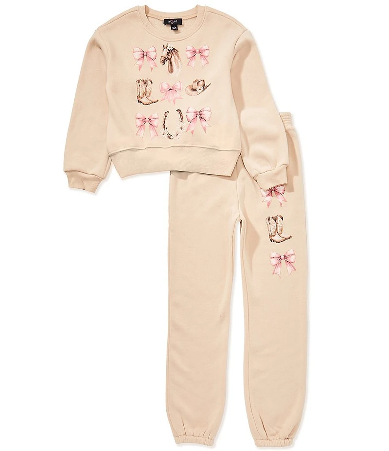 I.N. Girl Big Girls Long-Sleeve Western-Inspired-Printed High-Low-Hem Sweatshirt & Jogger Pants Set