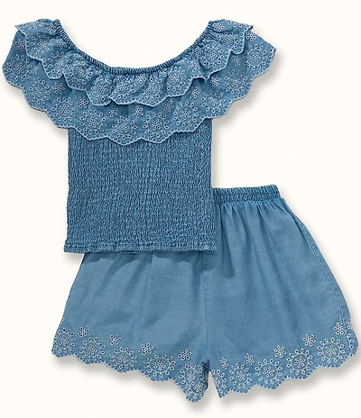 I.N. Girl Big Girls Off-The-Shoulder Embroidered Top & Matching Shorts Set