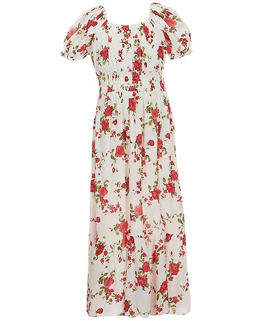 I.N. Girl Big Girls Puffed-Sleeve Floral-Printed Dress