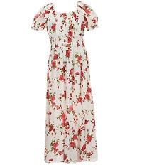 I.N. Girl Big Girls Puffed-Sleeve Floral-Printed Dress