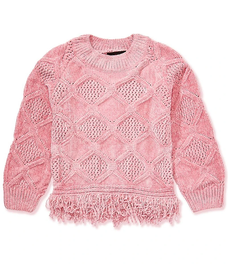 I.N. Girl Big Girls Raglan-Sleeve Fringed-Trimmed Chenille Sweater